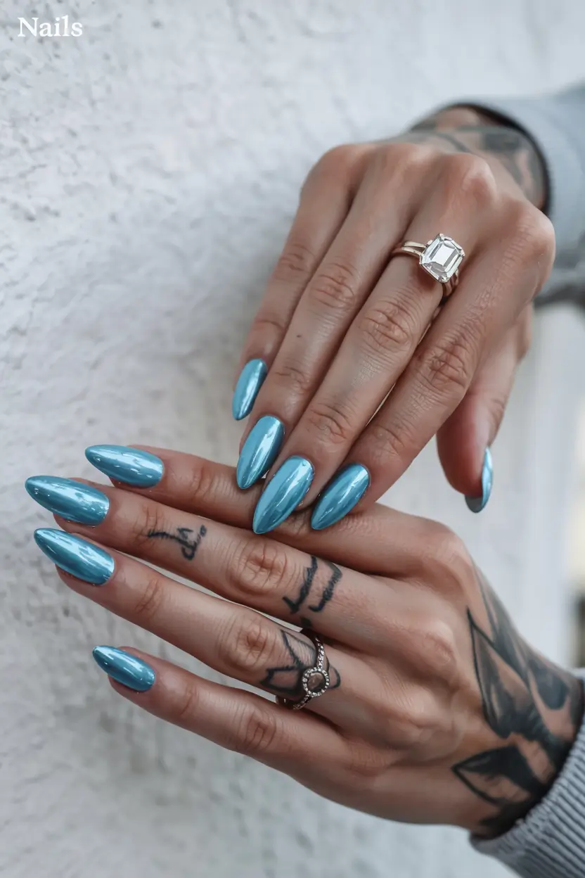 blue nails 2026 Chrome Blue Mirror Shine