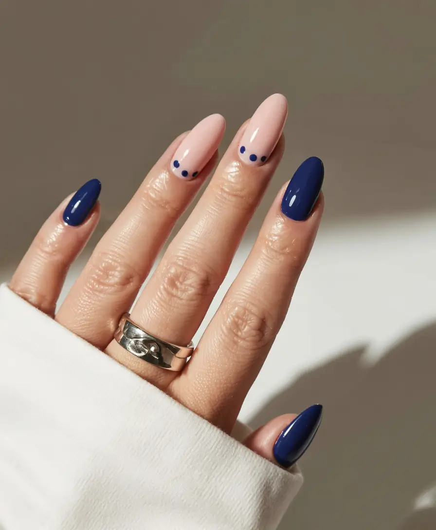 blue nails 2026 Navy Meets Negative Space Play