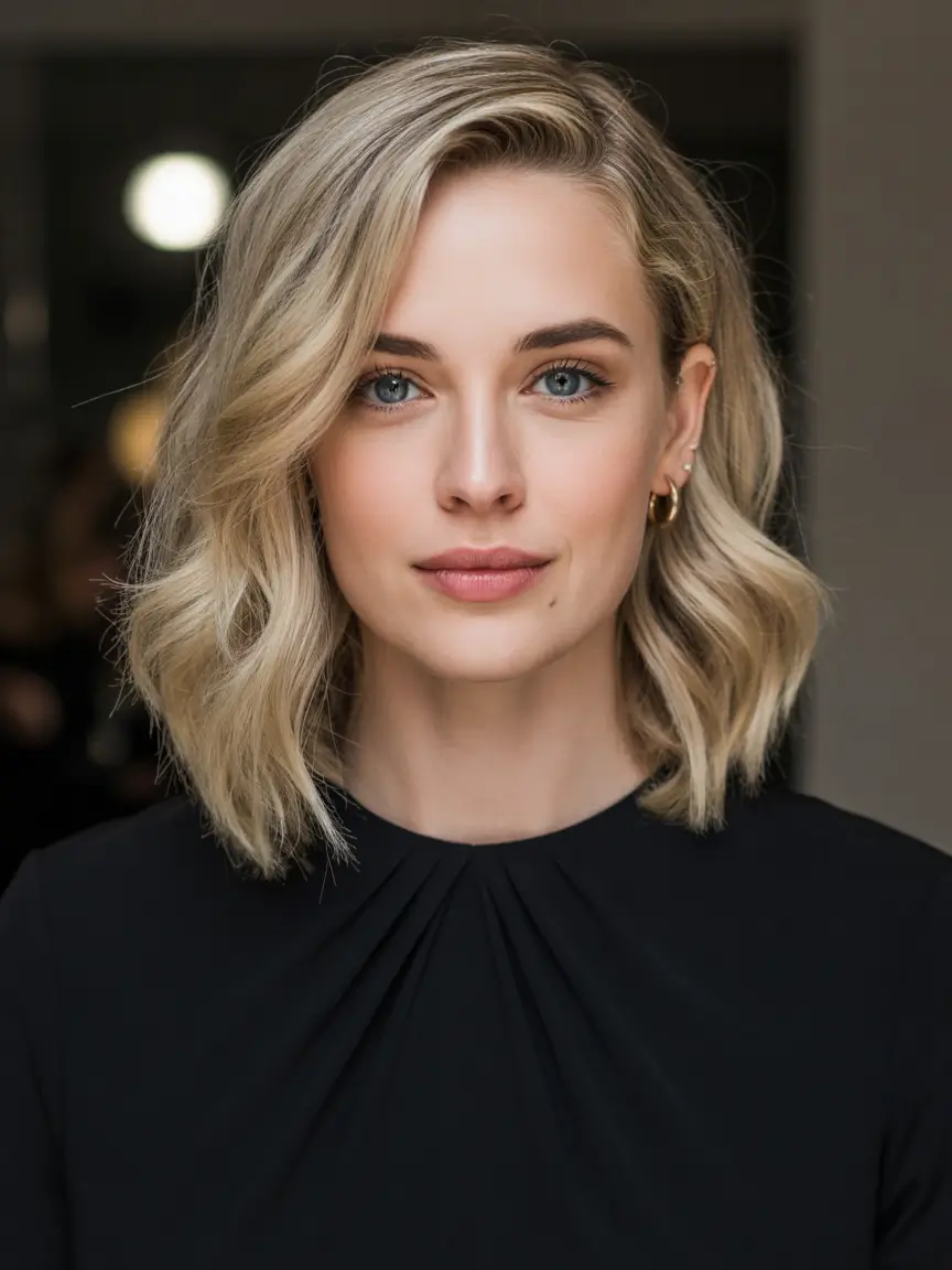 bob hairstyles ideas 2026 Polished Side-Parted Blonde Bob with Soft Texture