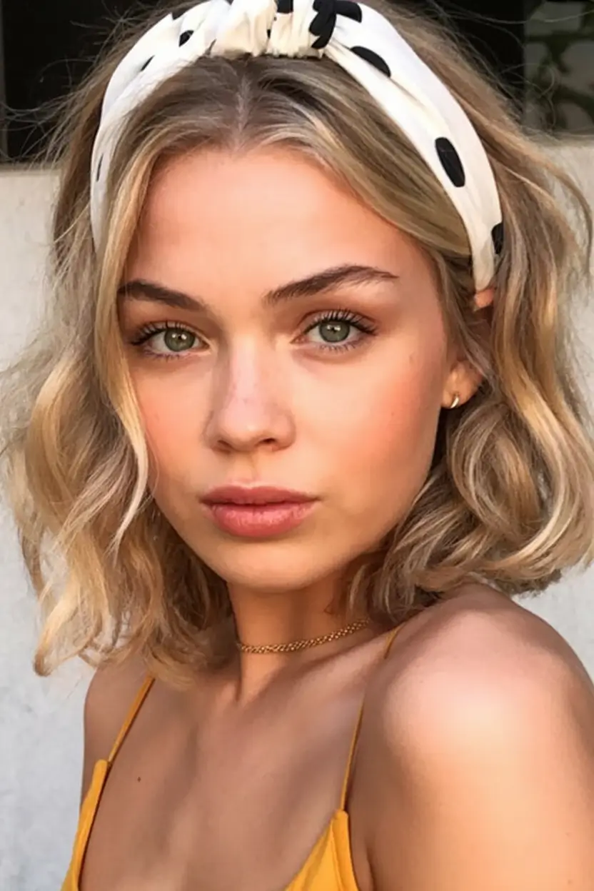 bob hairstyles ideas 2026 Casual Wavy Bob with a Retro Headband