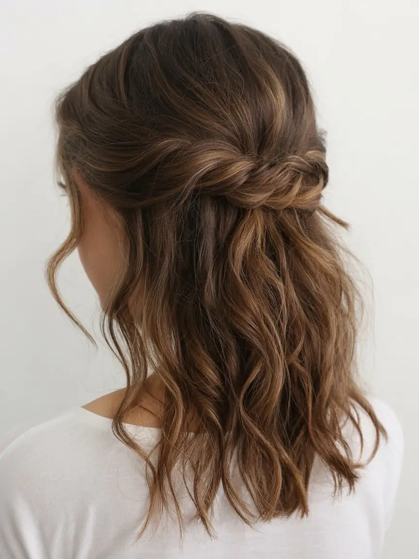 bob hairstyles ideas 2026 Textured Half-Up Bob with Twisted Crown