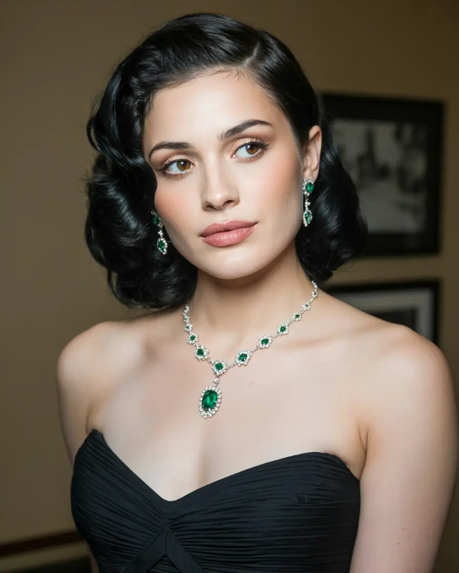 bob hairstyles ideas 2026 Glossy Jet Black Bob with Vintage Curls