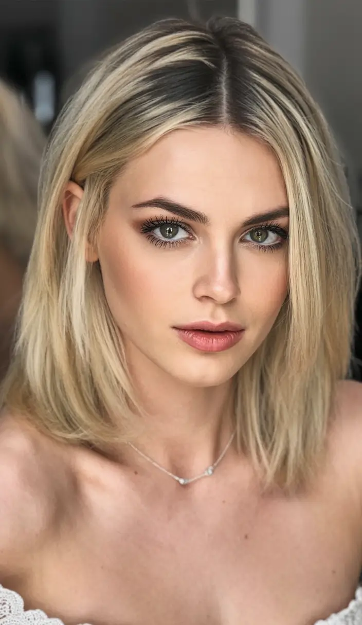 bob hairstyles ideas 2026 Soft-Layered Blonde Lob with Center Part
