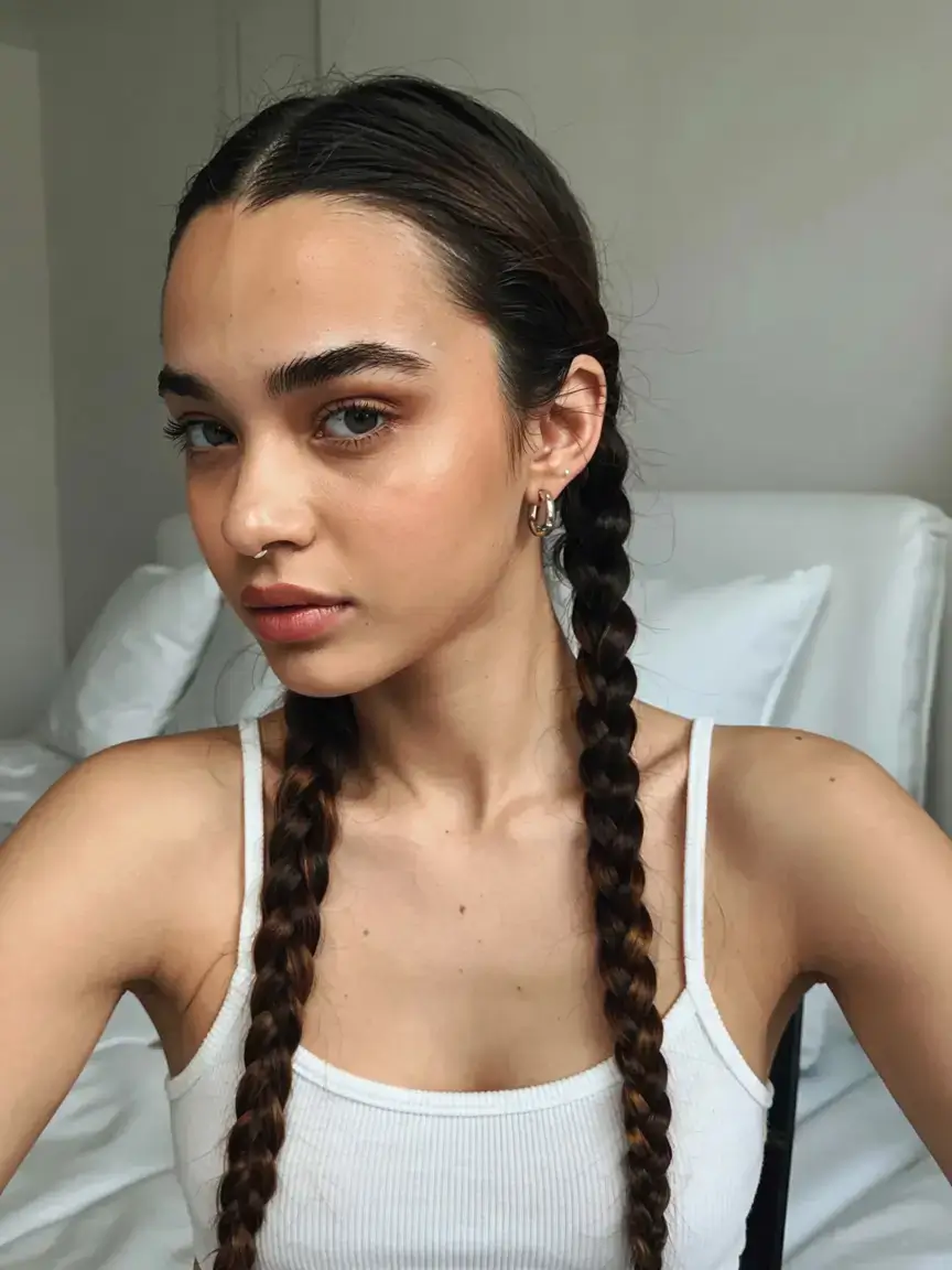 braids hairstyle ideas 2026+Minimal Twin Braids with a Clean Part
