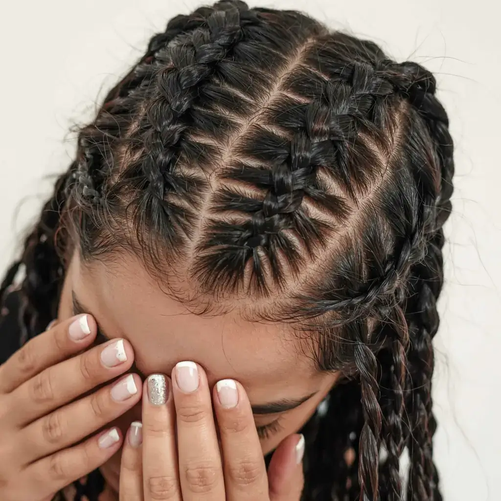 braids hairstyle ideas 2026+Zig-Zag Part Braids with Geometric Edge