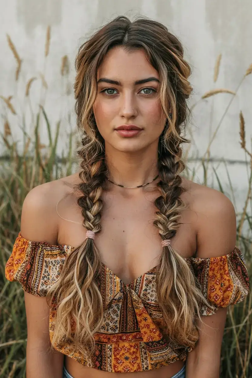 braids hairstyle ideas 2026+Boho-Chic Braids with a Sunset Glow