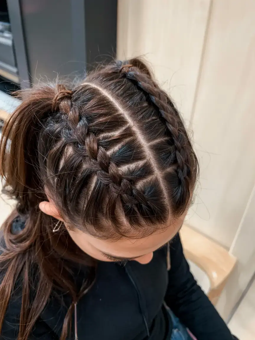 braids hairstyle ideas 2026+Playful Micro-Parted Braids with Ponytail Detail