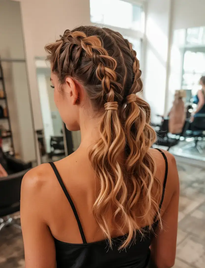 braids hairstyle ideas 2026+Voluminous Twin Braids into Soft Curls