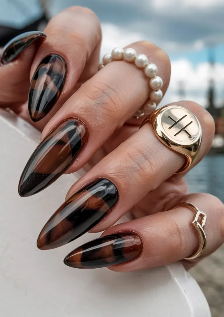 brown nails 2026 Glam Tortoiseshell That Hits Different