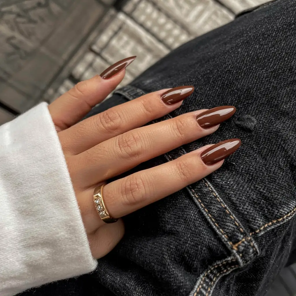 brown nails 2026 Espresso Edge with Runway Shine