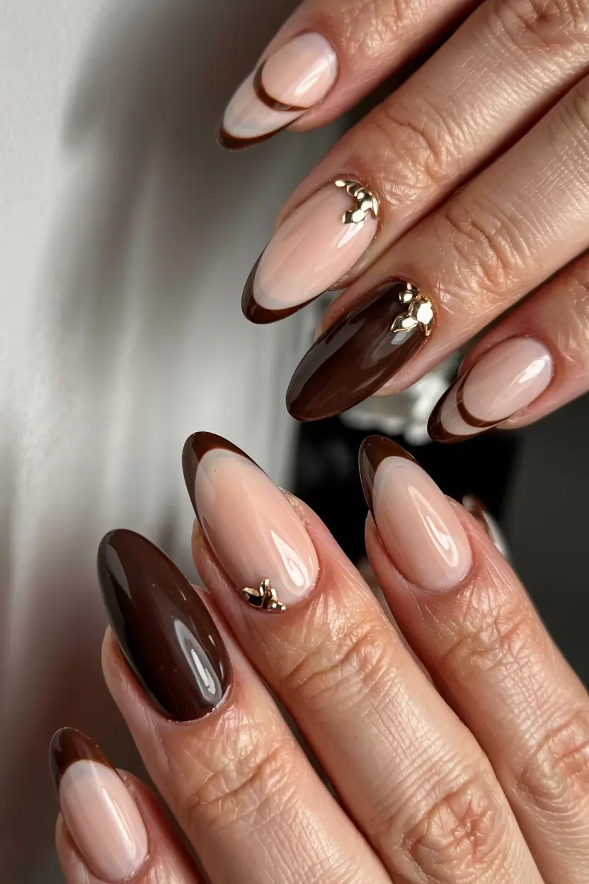 brown nails 2026 French Curves and Gold Moments