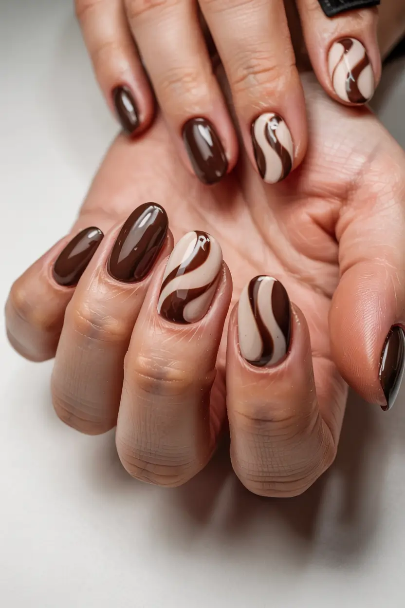 brown nails 2026 Mocha Marble Swirl