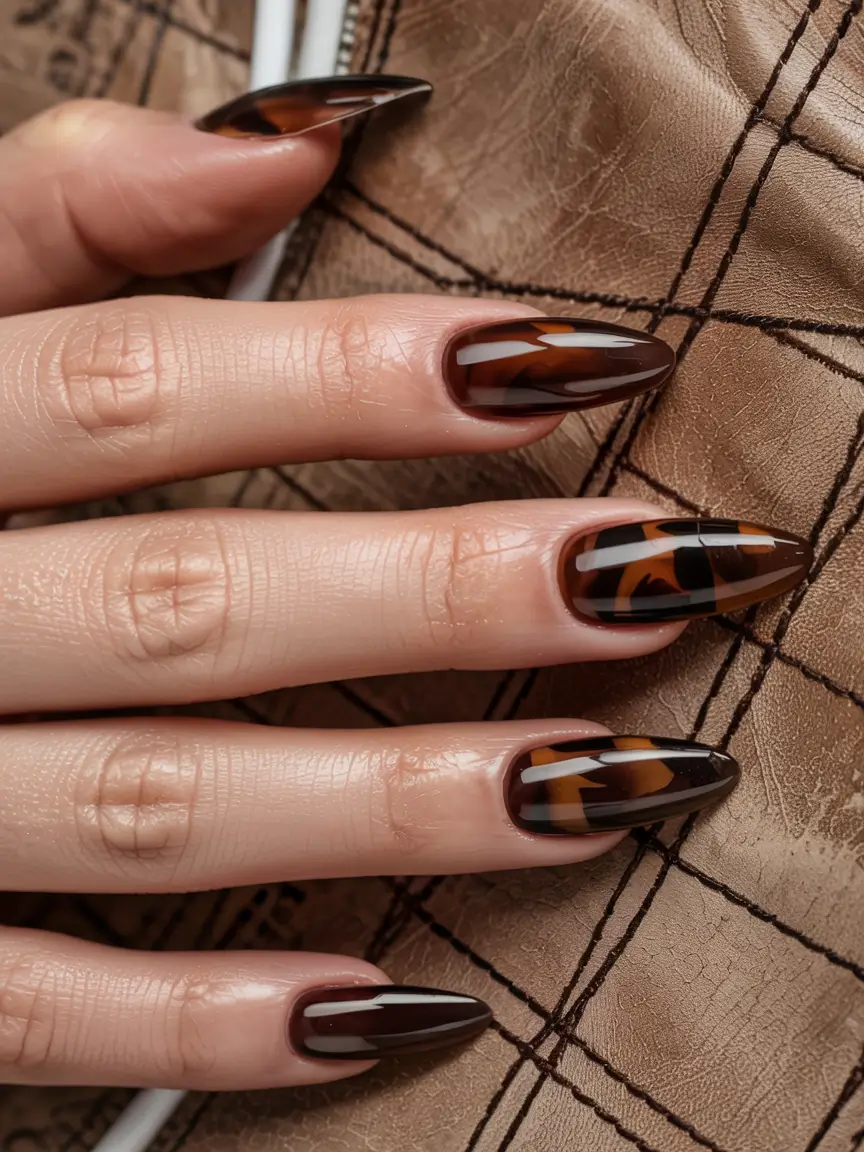 brown nails 2026 Tortoiseshell Luxe with Designer Energy