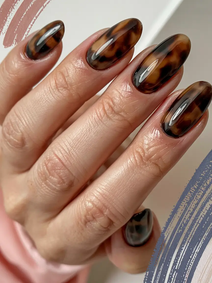 brown nails 2026 Molten Leopard Meets Glossy Chic