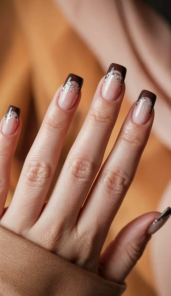 brown nails 2026 Starry French with a Brown Twist