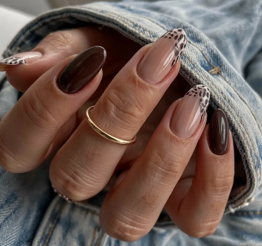 brown nails 2026 Animal Print Minimalism with a Designer Edge