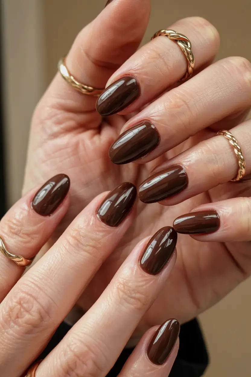 brown nails 2026 Truffle Tones with a Touch of Gold