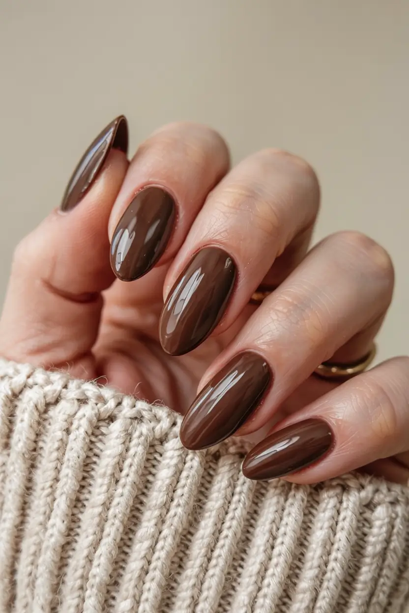 brown nails 2026 Velvet Cocoa Finish for Sweater Weather