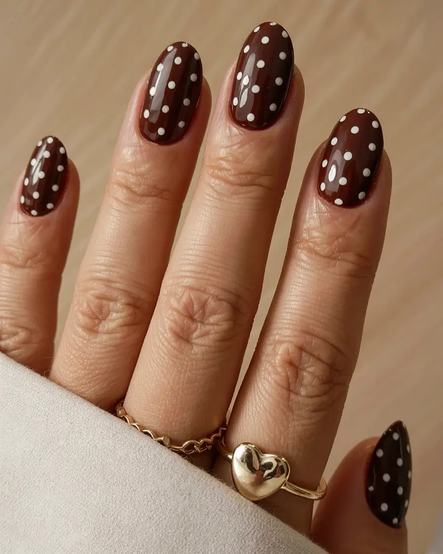 brown nails 2026 Cocoa Polka Dot Play