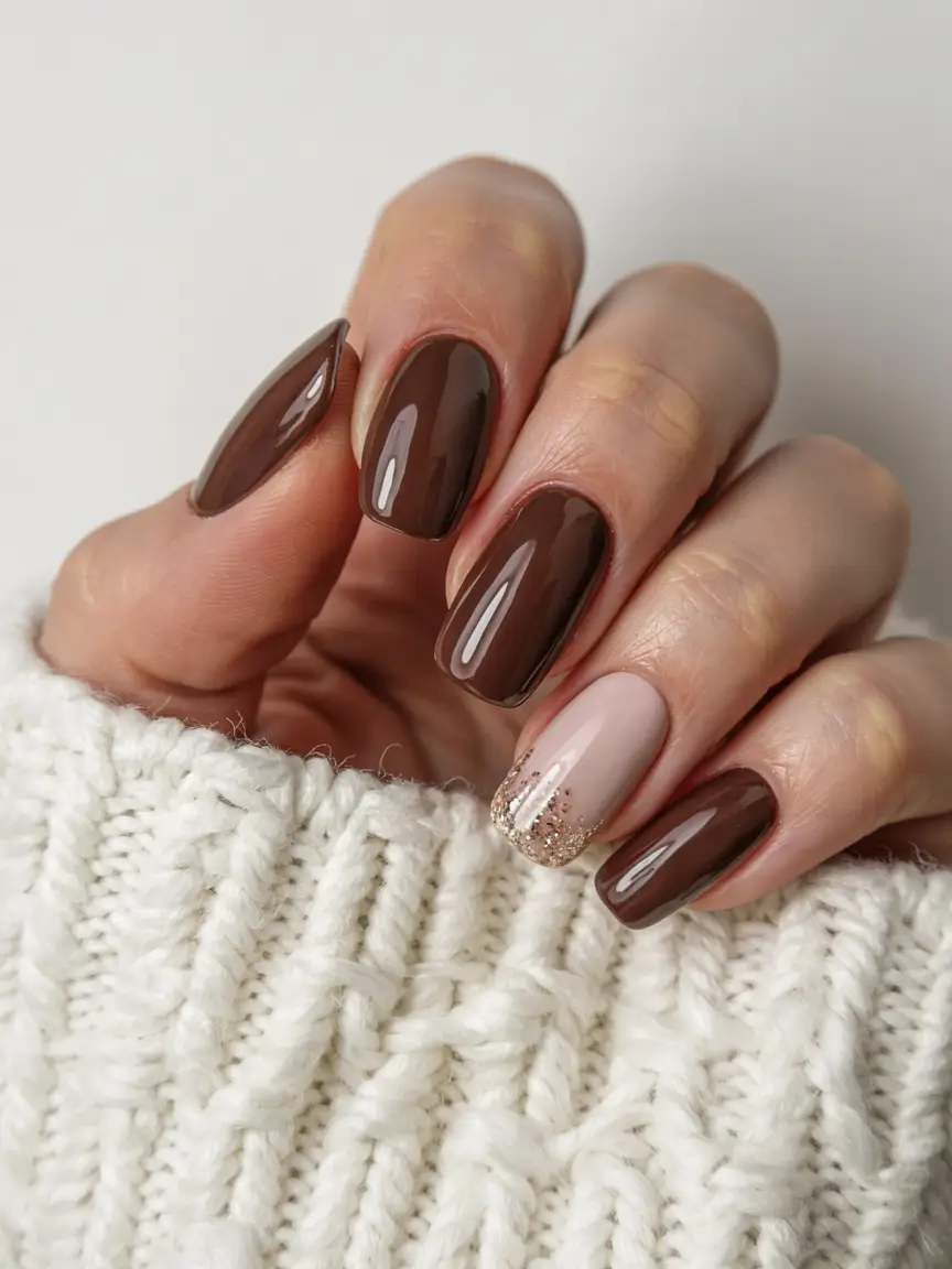 brown nails 2026 Coffee & Cream with a Sprinkle of Sparkle