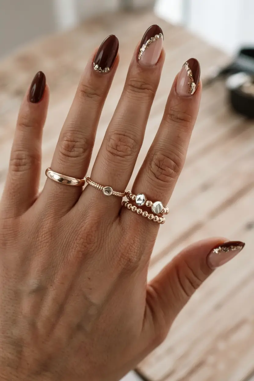 brown nails 2026 Chocolate Glitz with a Touch of Drama