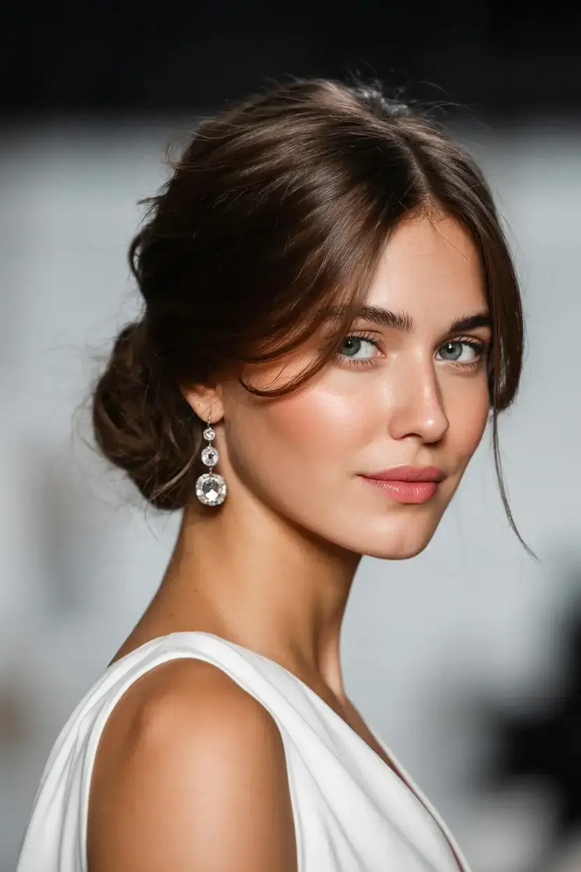 buns hairstyle ideas 2026 Elegant Side-Parted Chignon