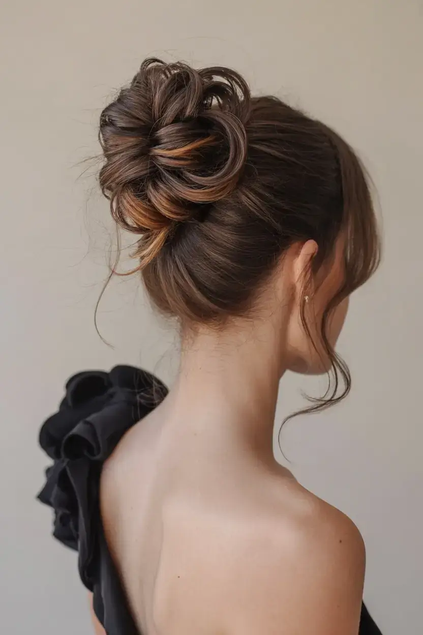buns hairstyle ideas 2026 Refined Drama in a Top Twist