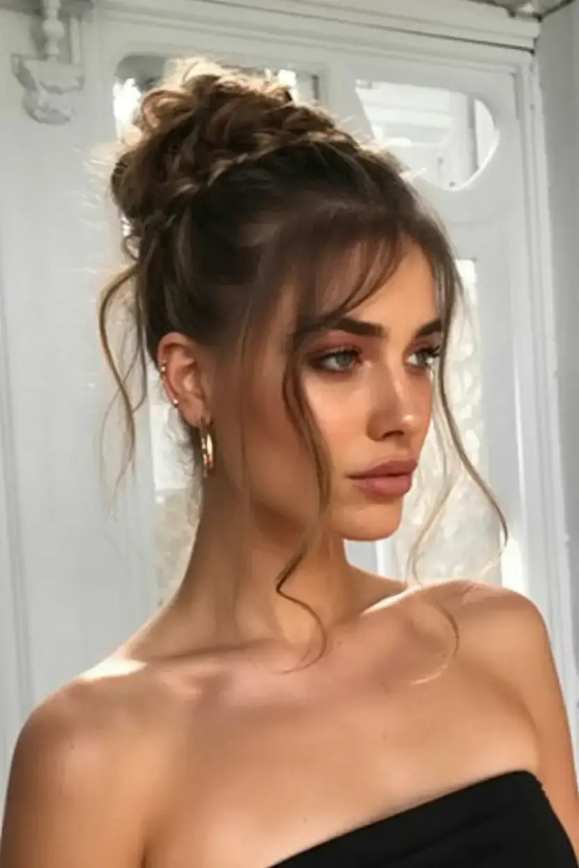 buns hairstyle ideas 2026 Romantic Braided Crown Bun