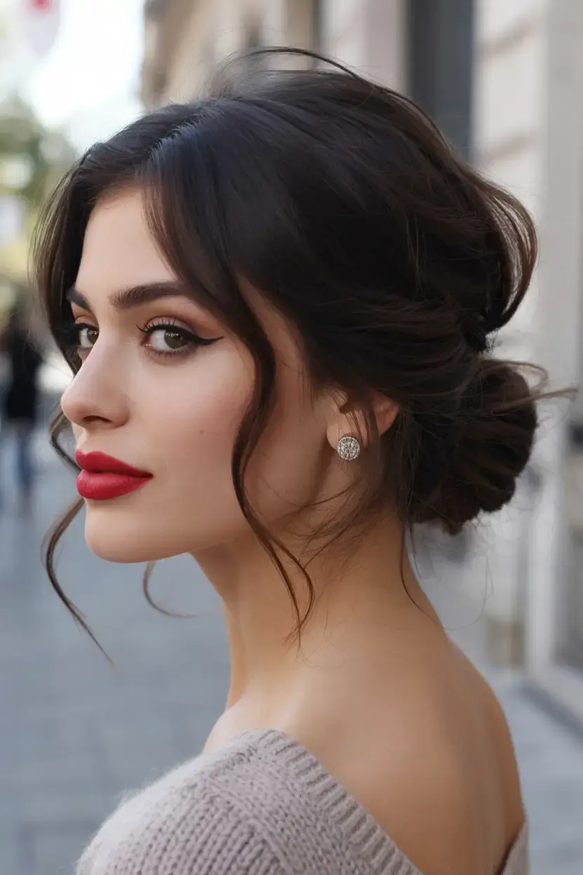 buns hairstyle ideas 2026 Parisian-Inspired Soft Low Bun