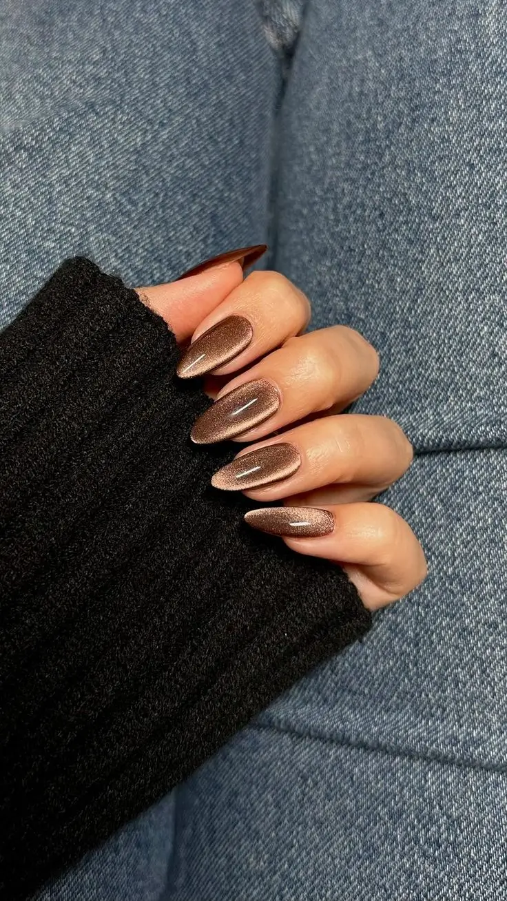 cat eye nails 2026 Dusty Bronze With Denim Vibes