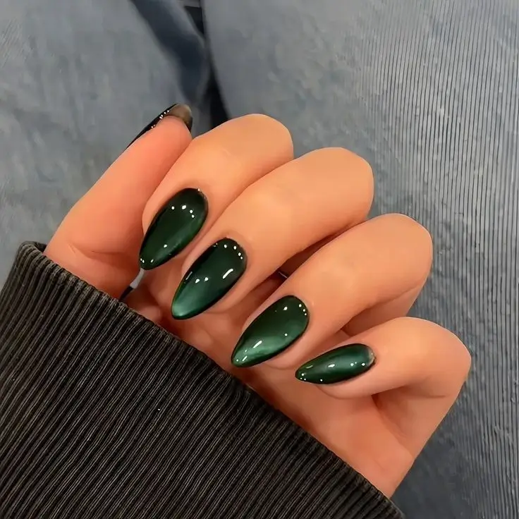 cat eye nails 2026 Forest Mirage With Jewel-Toned Glow