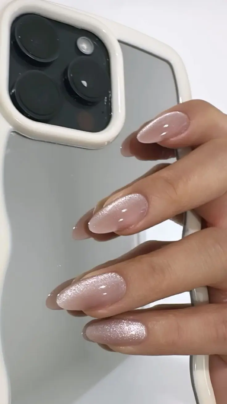 cat eye nails 2026 Sheer Petal With Stardust Finish