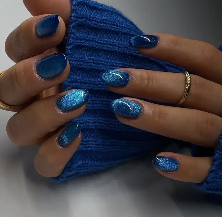 cat eye nails 2026 Cobalt Spark With Frosted Drama