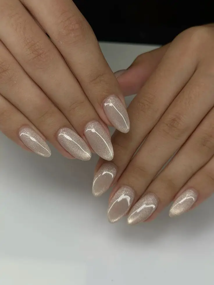 cat eye nails 2026 Champagne Aura With Bare Elegance