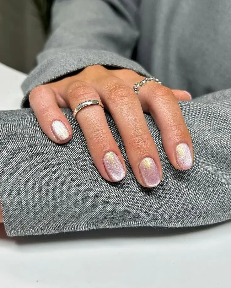 cat eye nails 2026 Opaline Rose With Pearlescent Glow
