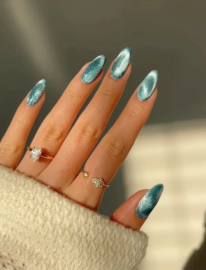 cat eye nails 2026 Ocean Teal With a Metallic Surge