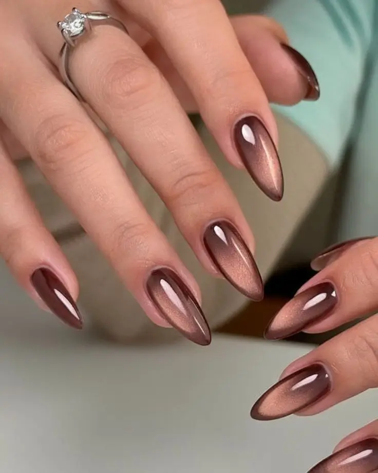 cat eye nails 2026 Bronzed Mocha With a Liquid Finish