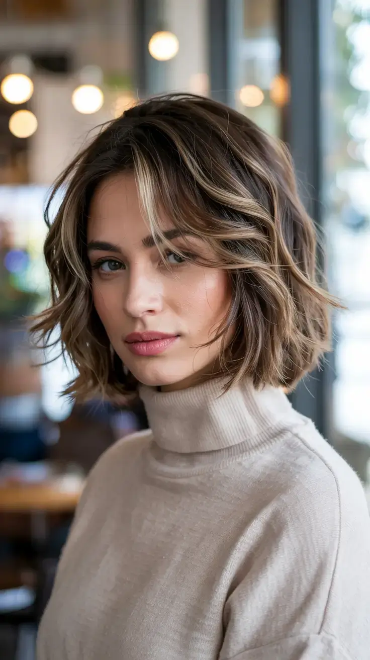 Choppy Bob Haircuts ideas 2026 Face-Framing Caramel Layers with Tousled Movement