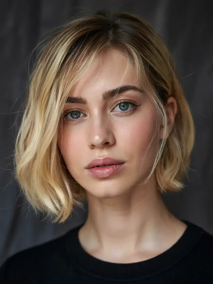 Choppy Bob Haircuts ideas 2026 Textured Blonde Bob with Side-Swept Detail