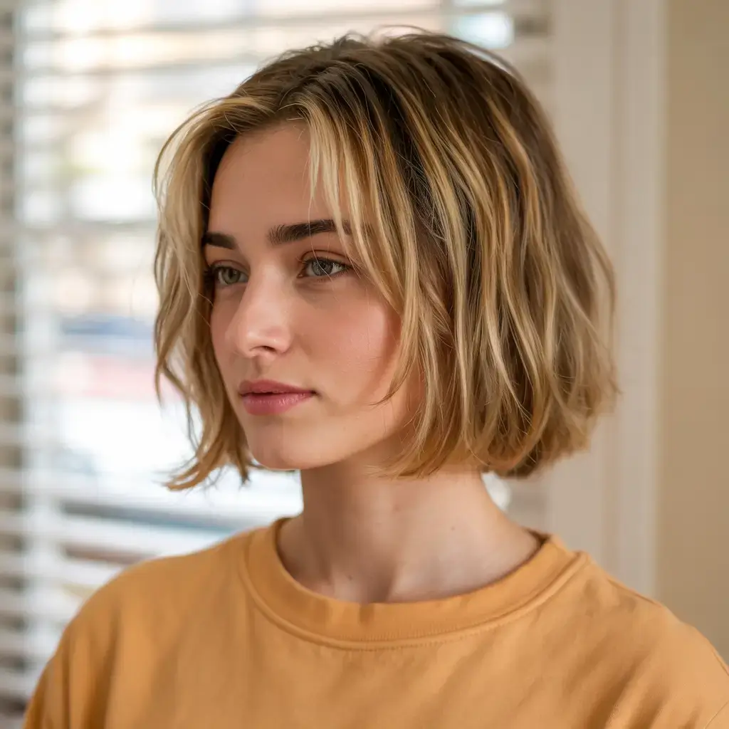 Choppy Bob Haircuts ideas 2026 Beachy Blonde Bob with Peekaboo Layers