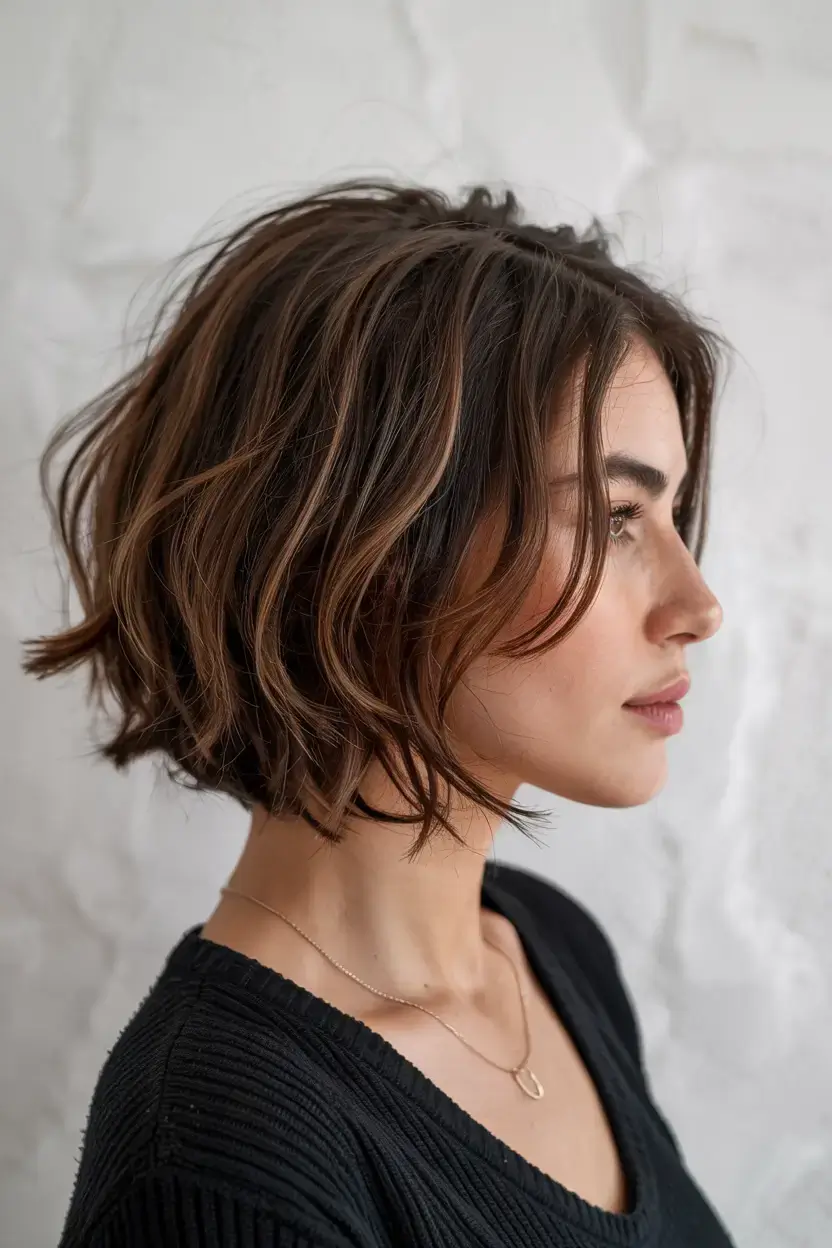 Choppy Bob Haircuts ideas 2026 Layered Chocolate Bob with Airy Volume