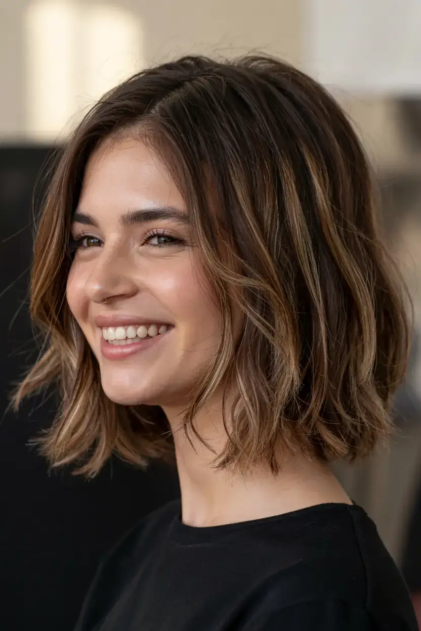 Choppy Bob Haircuts ideas 2026 Warm Balayage with a Soft Choppy Frame