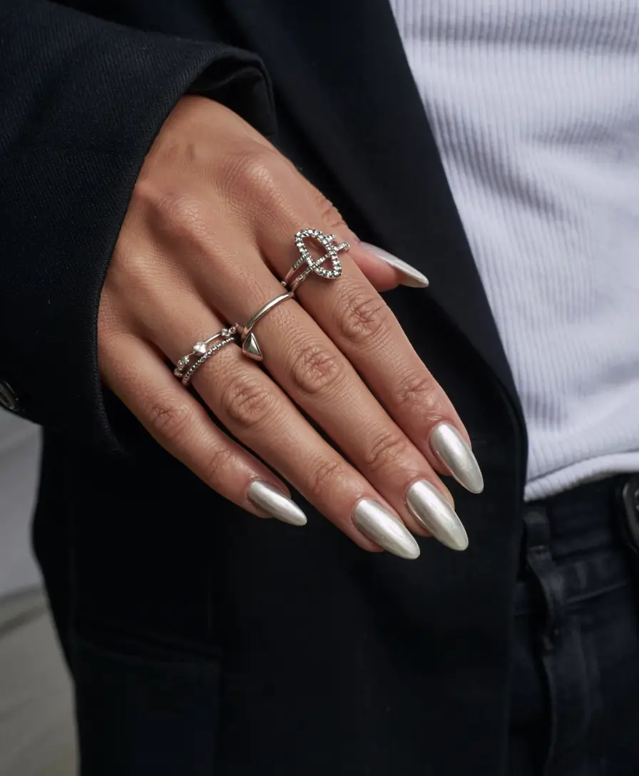 chrome nails 2026 Soft Platinum Elegance