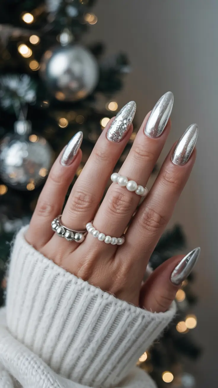 chrome nails 2026 Holiday Mirror Ball Glam
