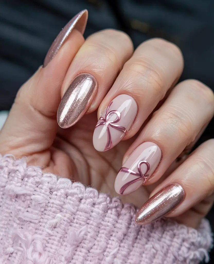 chrome nails 2026 Gift-Wrapped Elegance in Blush Chrome