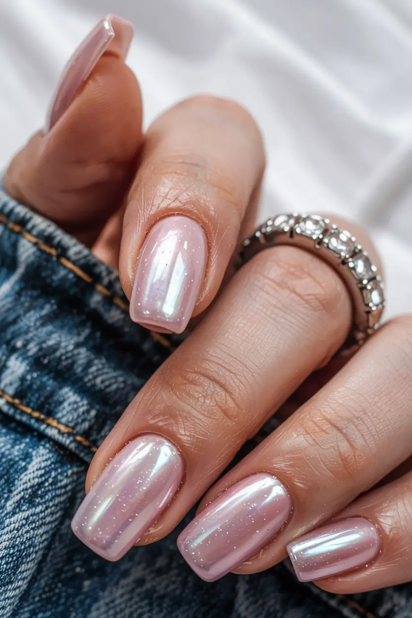 chrome nails 2026 Pink Glaze with a Hint of Stardust