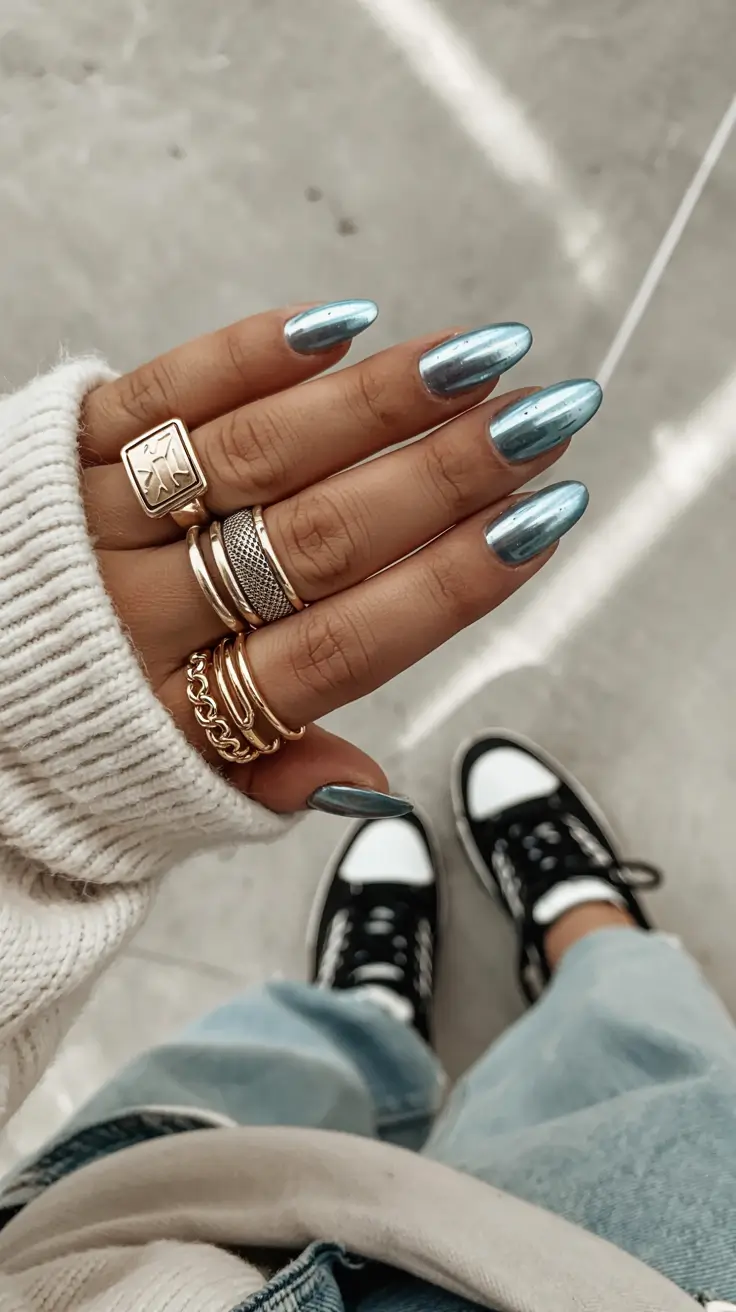 chrome nails 2026 Sky Blue Chrome Streetstyle