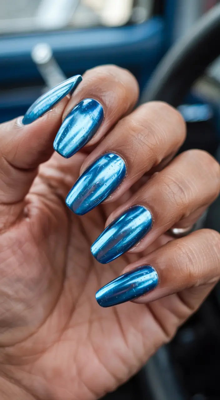 chrome nails 2026 Frozen Blue Metallic Shine