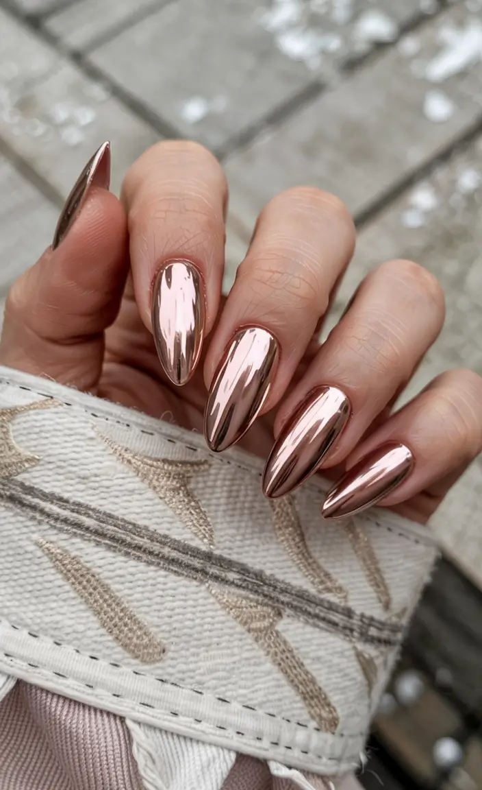 chrome nails 2026 Rose Gold Minimalist Chrome