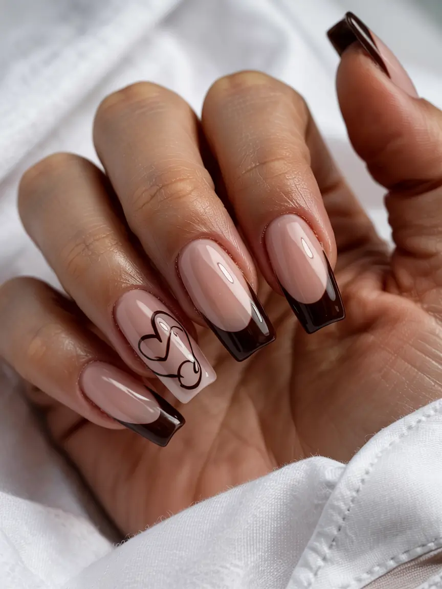 coffin nails 2026 Espresso-Tipped Romance